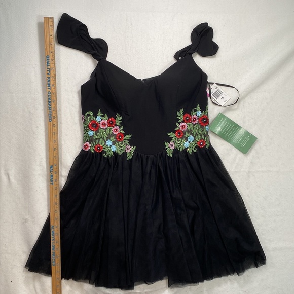 NWT BA Nites Cap Sleeve Black Floral Above Knee Mini Dress Juniors Size 15 - Picture 9 of 12